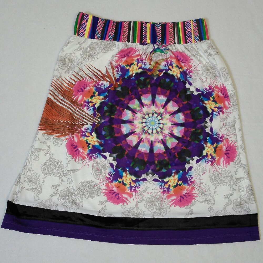 Smash Womens Boho Floral Print Elastic Waist Skirt Purple‎ Black Trim Size M